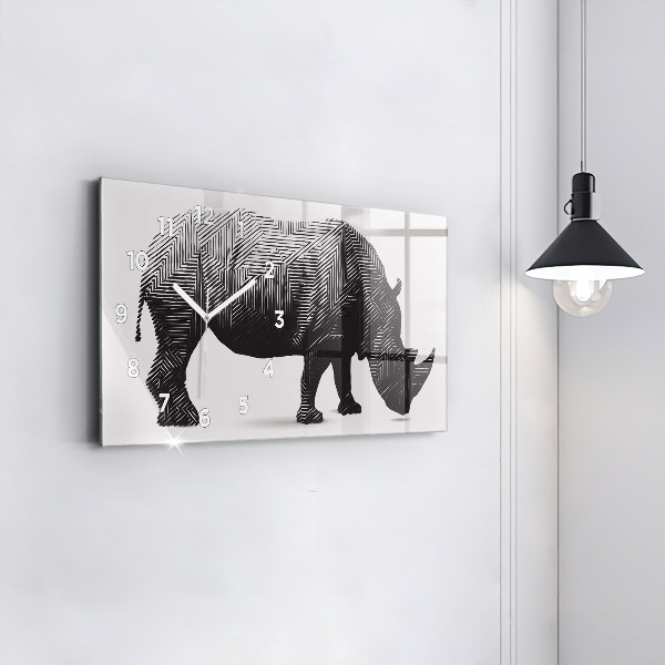 Horizontální skleněné hodiny na stěnu Nosorožec line art