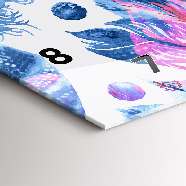 Horizontální skleněné hodiny na stěnu Barevné peří