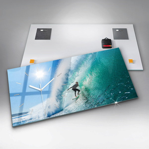 Horizontální hodiny na skle Surfování na Havaji