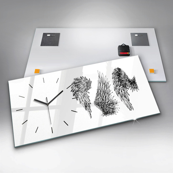 Horizontální skleněné hodiny na stěnu Křídla anděla