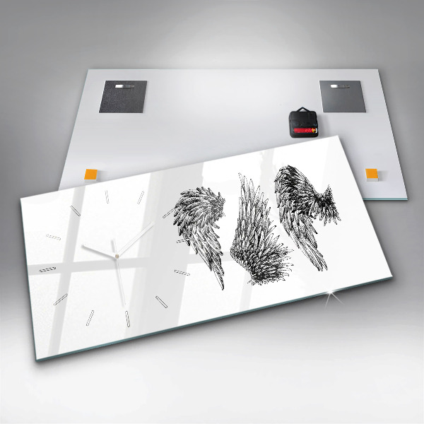 Horizontální skleněné hodiny na stěnu Křídla anděla