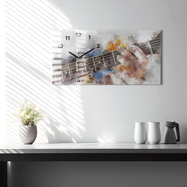 Horizontální skleněné hodiny na stěnu Kytara
