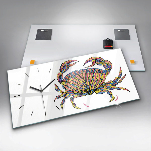 Horizontální skleněné hodiny na stěnu Etnický krab