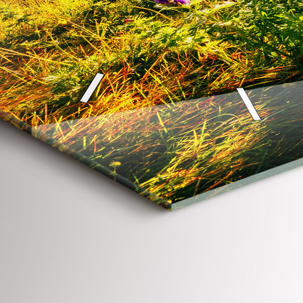 Horizontální skleněné hodiny na stěnu Levandulová louka