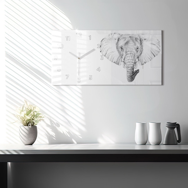 Horizontální skleněné hodiny na stěnu Vektorová hlava slona