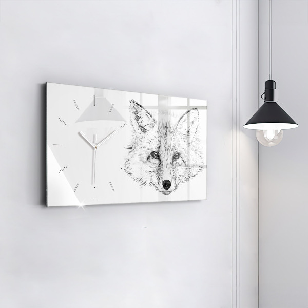 Horizontální skleněné hodiny na stěnu Vektorová hlava lišky