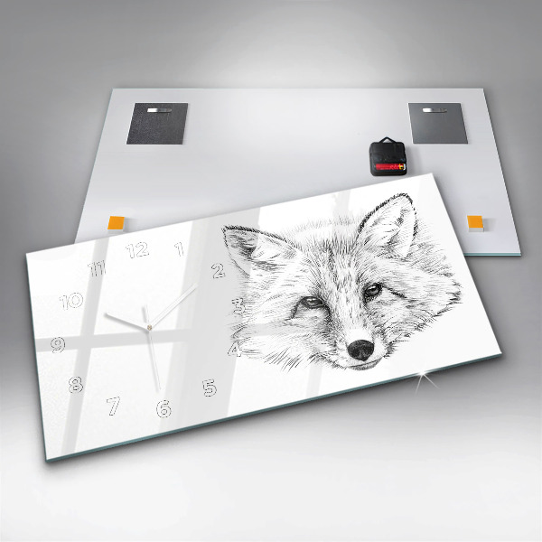 Horizontální skleněné hodiny na stěnu Vektorová hlava lišky