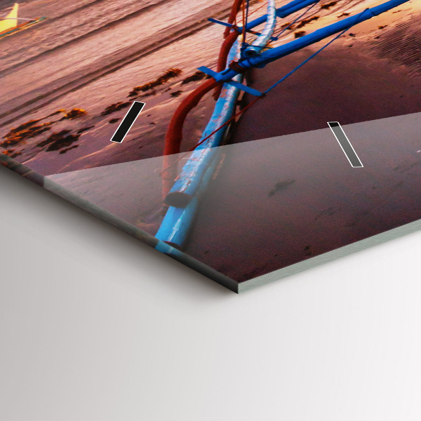 Horizontální skleněné hodiny na stěnu Loď a západ slunce