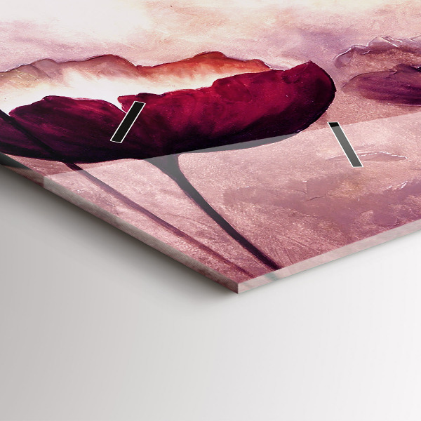 Horizontální skleněné hodiny na stěnu Květiny Kvetoucí mák