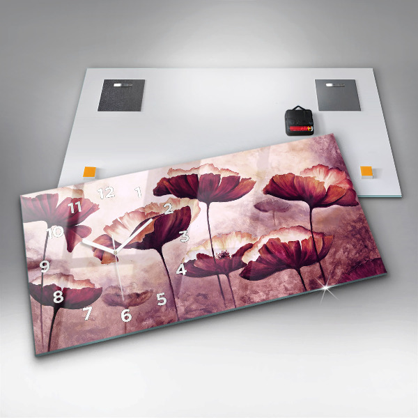 Horizontální skleněné hodiny na stěnu Květiny Kvetoucí mák