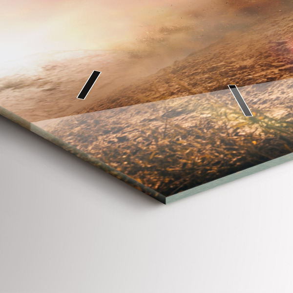 Horizontální skleněné hodiny na stěnu Muž na motorce