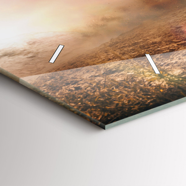 Horizontální skleněné hodiny na stěnu Muž na motorce