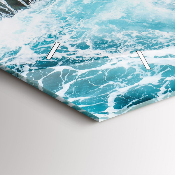 Horizontální skleněné hodiny na stěnu Vířící zpěněné vlny