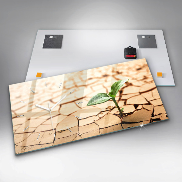 Horizontální hodiny na skle Rostlina v suché zemi