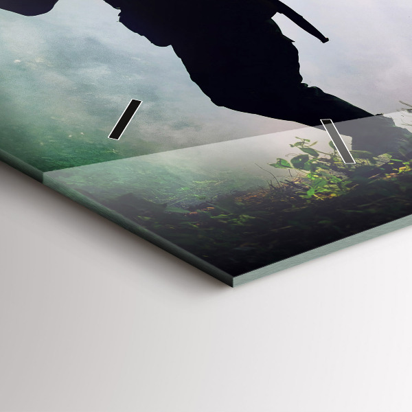 Horizontální skleněné hodiny na stěnu Vojáci v lese