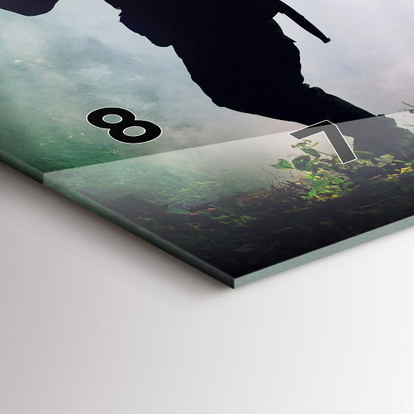 Horizontální skleněné hodiny na stěnu Vojáci v lese