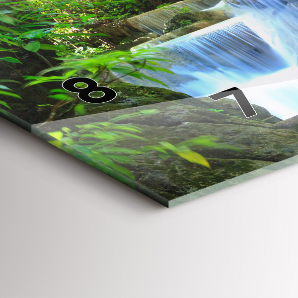 Horizontální hodiny na skle Vodopád v lese