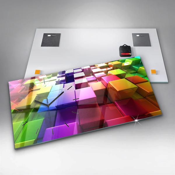 Horizontální hodiny na skle Barevné kostky