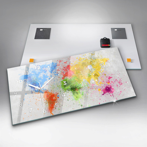 Horizontální hodiny na skle Mapa světa na papíře