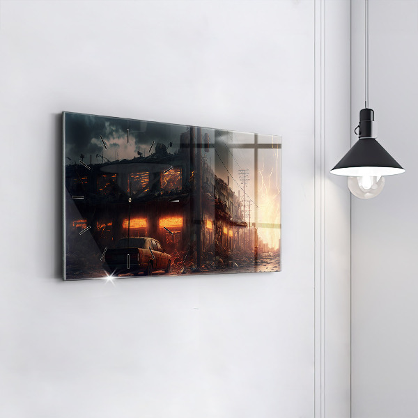 Horizontální skleněné hodiny na stěnu Apokalyptická budova