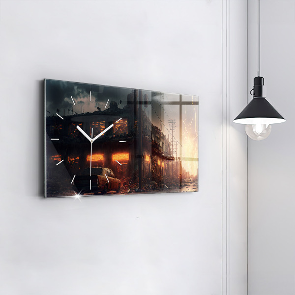 Horizontální skleněné hodiny na stěnu Apokalyptická budova