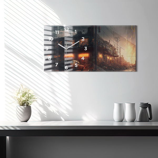 Horizontální skleněné hodiny na stěnu Apokalyptická budova