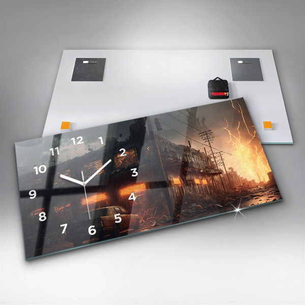 Horizontální skleněné hodiny na stěnu Apokalyptická budova