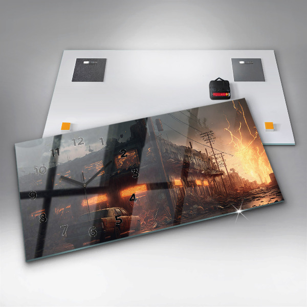 Horizontální skleněné hodiny na stěnu Apokalyptická budova