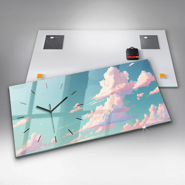 Horizontální skleněné hodiny na stěnu Pastelová barva oblohy