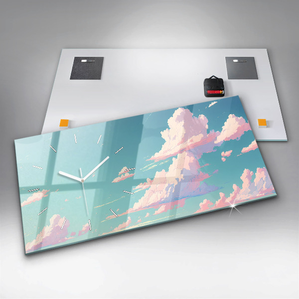 Horizontální skleněné hodiny na stěnu Pastelová barva oblohy