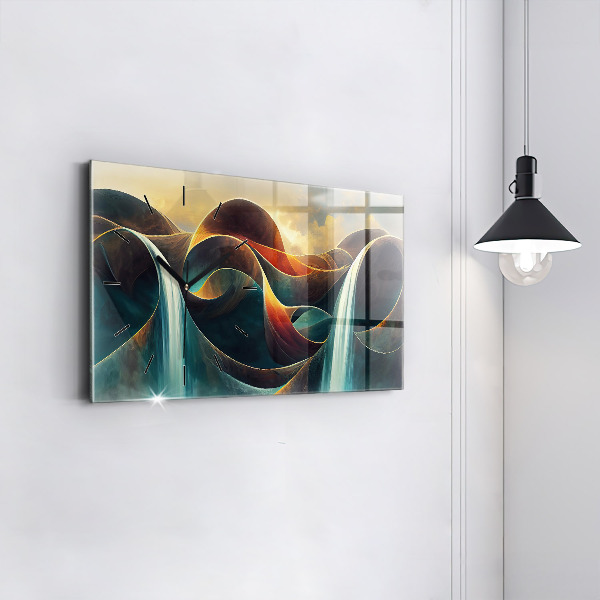 Horizontální skleněné hodiny na stěnu Pozadí tekoucího vodopádu