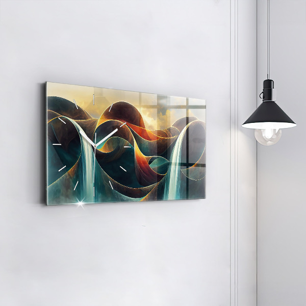 Horizontální skleněné hodiny na stěnu Pozadí tekoucího vodopádu