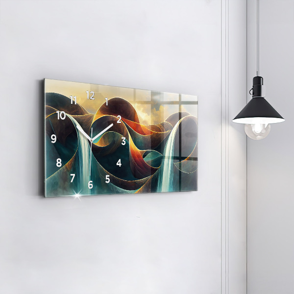 Horizontální skleněné hodiny na stěnu Pozadí tekoucího vodopádu