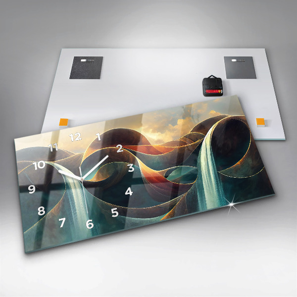 Horizontální skleněné hodiny na stěnu Pozadí tekoucího vodopádu