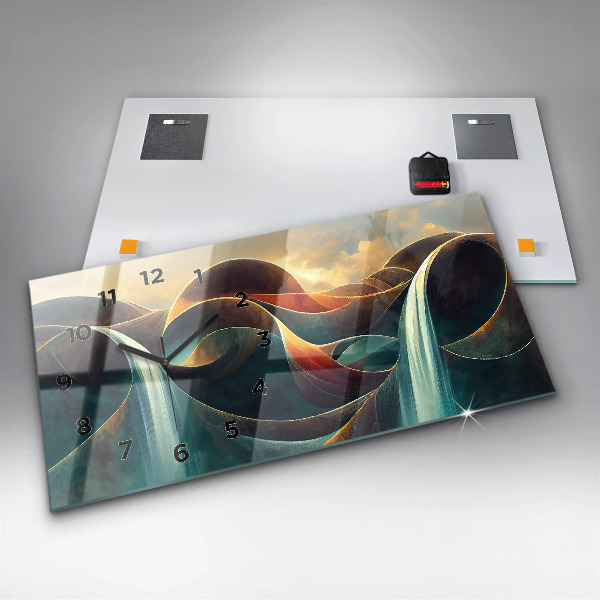 Horizontální skleněné hodiny na stěnu Pozadí tekoucího vodopádu