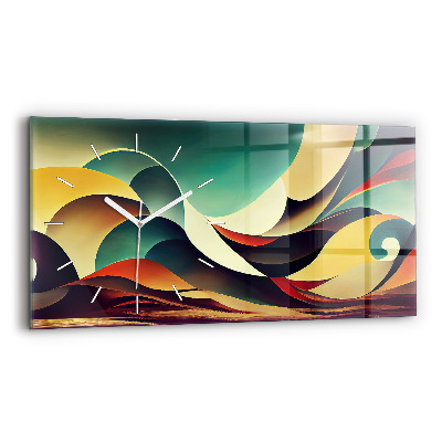 Horizontální skleněné hodiny na stěnu Abstraktní linie na pozadí