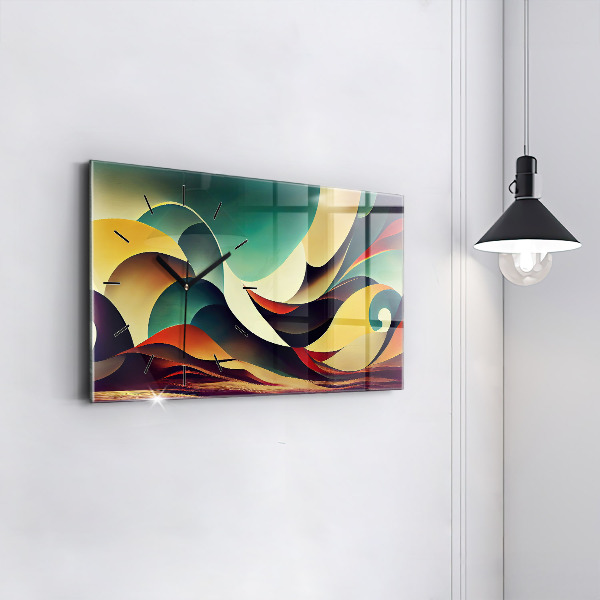 Horizontální skleněné hodiny na stěnu Abstraktní linie na pozadí