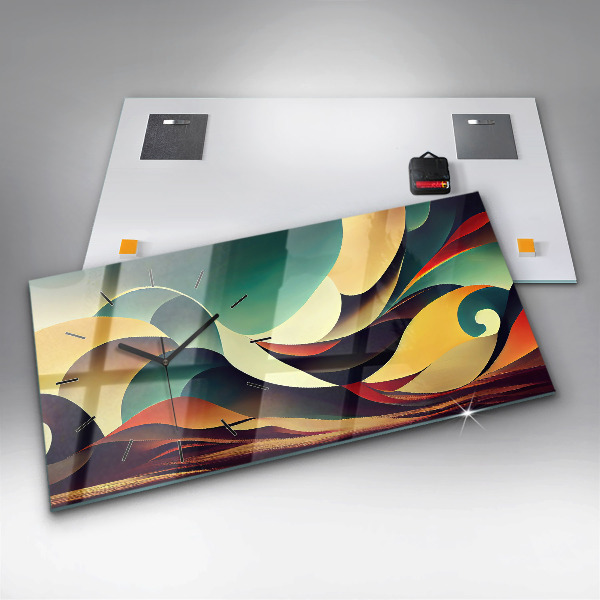 Horizontální skleněné hodiny na stěnu Abstraktní linie na pozadí