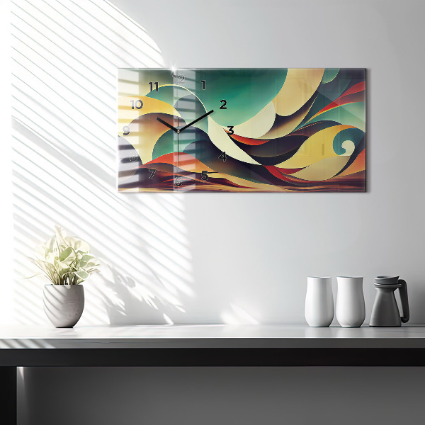 Horizontální skleněné hodiny na stěnu Abstraktní linie na pozadí