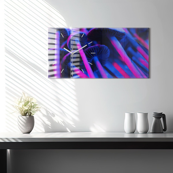 Horizontální skleněné hodiny na stěnu Kouzelné houby v barvách