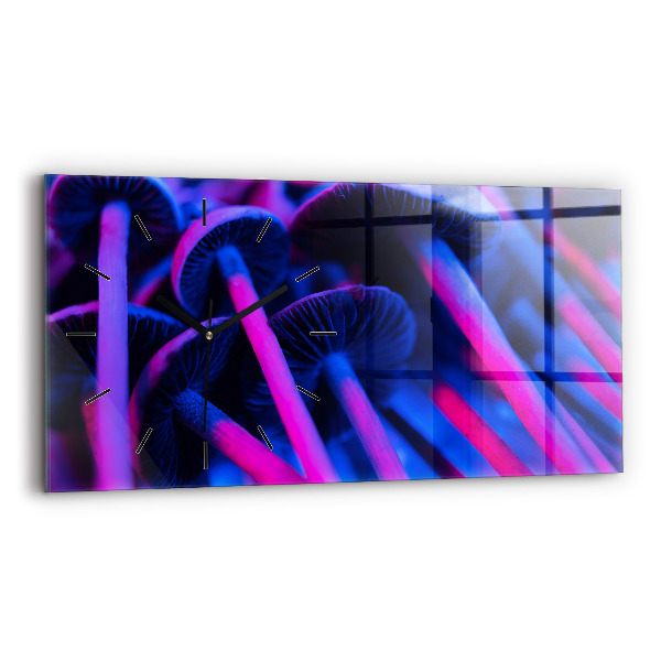 Horizontální skleněné hodiny na stěnu Kouzelné houby v barvách