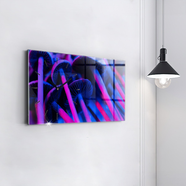 Horizontální skleněné hodiny na stěnu Kouzelné houby v barvách