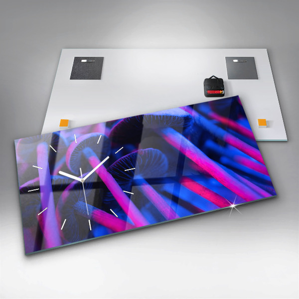 Horizontální skleněné hodiny na stěnu Kouzelné houby v barvách