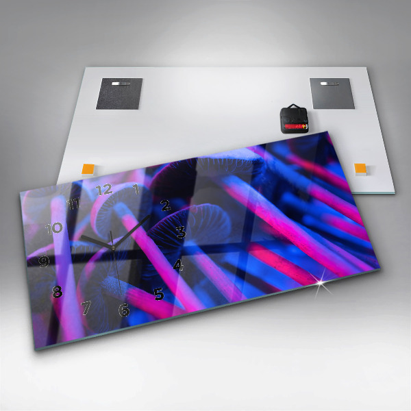 Horizontální skleněné hodiny na stěnu Kouzelné houby v barvách