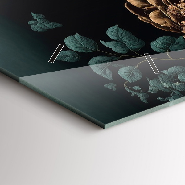 Horizontální skleněné hodiny na stěnu Květiny a zlatí motýli