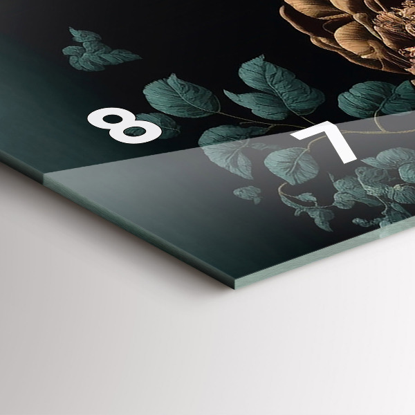 Horizontální skleněné hodiny na stěnu Květiny a zlatí motýli