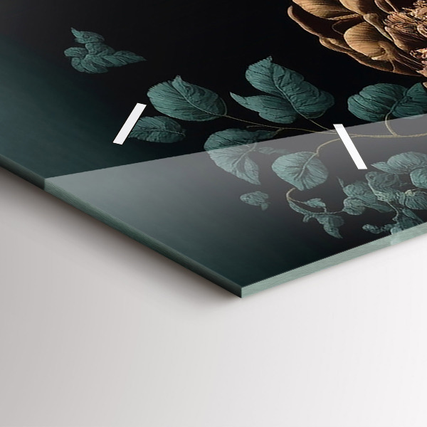 Horizontální skleněné hodiny na stěnu Květiny a zlatí motýli