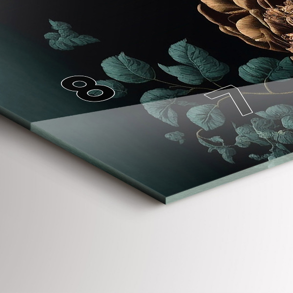 Horizontální skleněné hodiny na stěnu Květiny a zlatí motýli