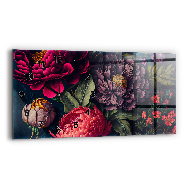 Horizontální skleněné hodiny na stěnu Vintage kytice květin