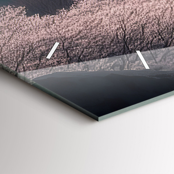 Horizontální skleněné hodiny na stěnu Asijská věž Třešňové květy